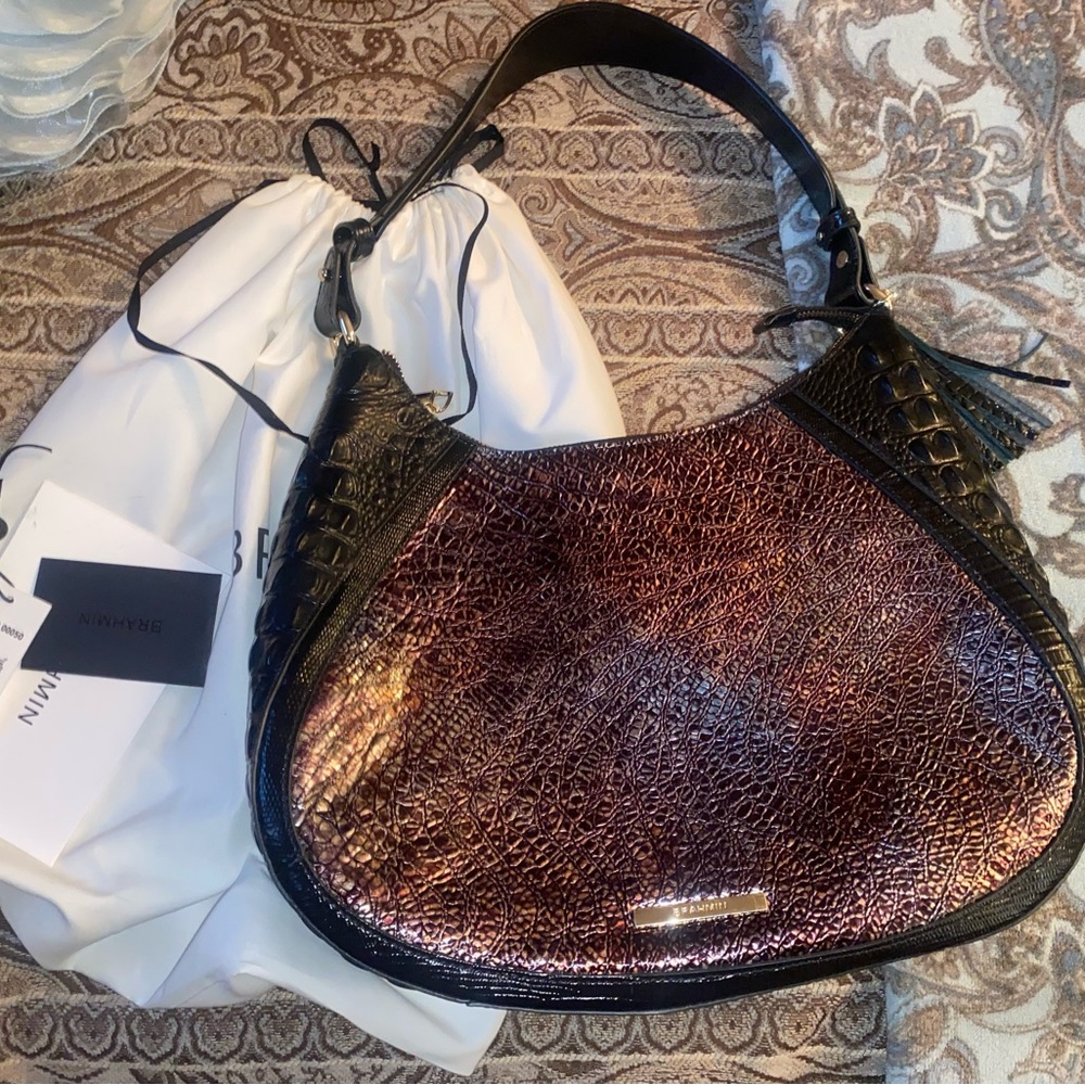 Brahmin Amira Multi Florin Black and Brown shoulder Bag